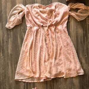 Pink Off-Shoulder Dress with Sheer Sleeves